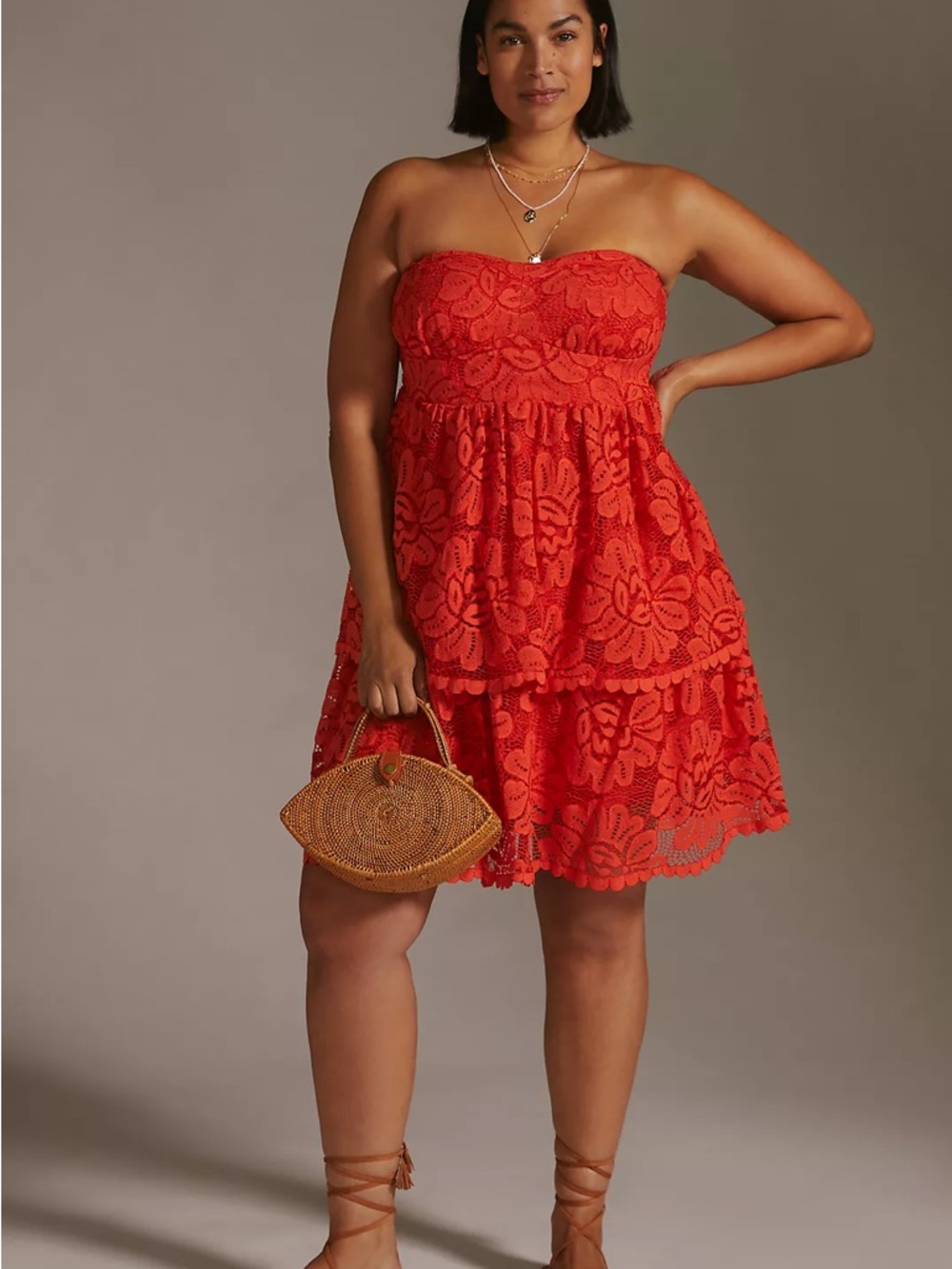 NWT Anthropologie Maeve Orange Strapless Lace Mini Dress |Size Large|